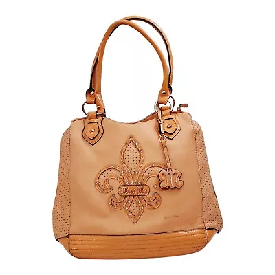 MISS ME Purse Handbag Tote Crossbody Peach Coral Embellished Bling Logo • $28.88