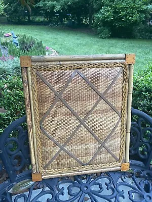 Vintage French Memo Bulletin Board Natural Bamboo & Wicker W/Leather Straps • $45