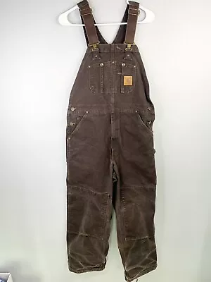 Vintage Carhartt Overalls Brown Men’s 34X30 R06-DKB Double Knee Duck Bib Work • $68.99