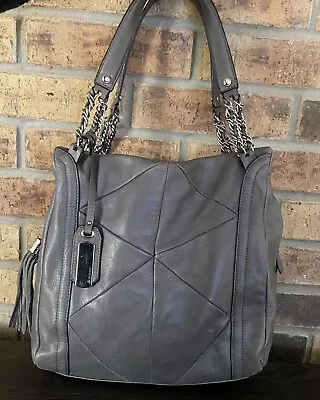 B Makowsky Large Hobo Shoulder Bag Grey Quilted Pebbled Leather Guc • $40