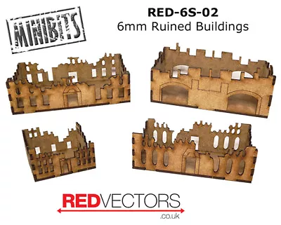 RED-6S-02 - 6mm Wargames - Sci-Fi Ruined Buildings (4 Buildings) • £7