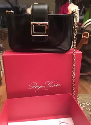 SMALL NIB ROGER VIVIER BLACK PILGRIM CLUTCH Or BODYCROSS PURSE! • $1200