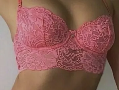 Boux Avenue Rowena Longline Underwire Lace Bra -Strawberry Pink RRP £36. • £5.13