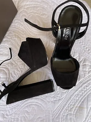 $788 • Buy GUCCI Authentic - Platform Sandal Heals - Womens Black Suede Shoes