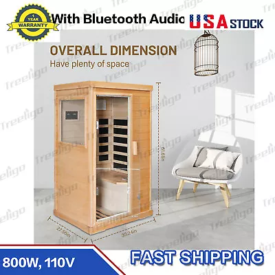 Single Far-infrared Wood Sauna Room W/800W 110V Bluetooth Sound Atmosphere Light • $1444.50