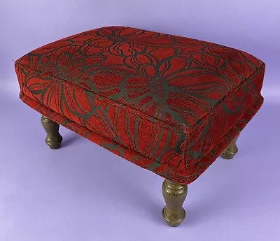 Red Upholstered Vintage Footstool With Wooden Legs • £30