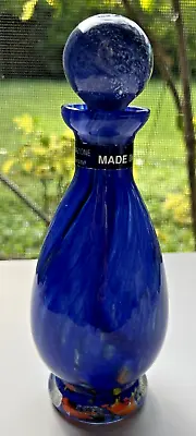Italy Murano Lavorazione Blue White Yellow Blown Glass Perfume Bottle + Stopper • $18.95