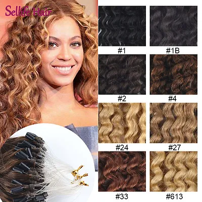 20  Curly Real Loop Beads Microrings Tip 50cm Weave Remy Human Hair Extensions • $3.47
