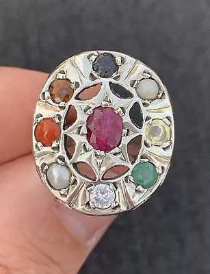 Silver Ruby Emerald Coral Sapphire Fire Opal Vintage Large Ring 925 • $13.56