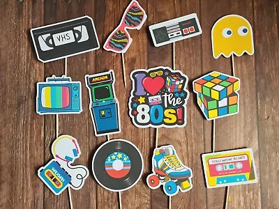 80s EIGHTIES CUPCAKE CAKE TOPPERS FOOD PICKS DECORATIONS BIRTHDAY X 12 Pieces • £3.99