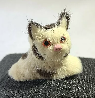 Vintage Real Fur Miniature Cat Figurine (brown & White) • $12