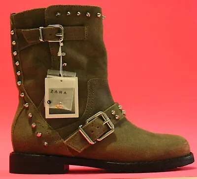 Zara Women’s Silver Studded Leather Buckle Ankle Boots USA 6.5 EUR 37 • $34.99
