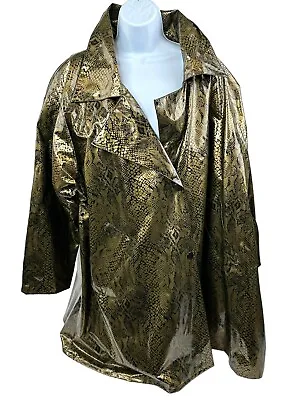 VTG Downtown Wippette Kenn Sporn Vinyl Rain Coat Trench Womens Large Gold NOS • $133.97