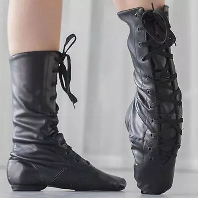 Women's Men Faux Leather High Top Jazz Boots Practice Modern Latin Dance Shoes • $30.85