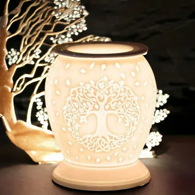 Aroma Lamp Oil Burner Wax White Ceramic Satin Finish Tree Of Life • £13.56