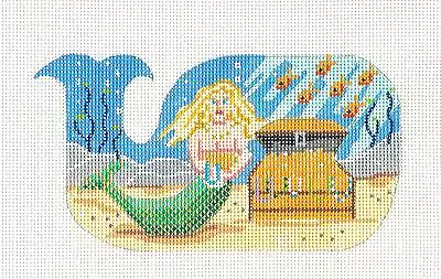 MBM  Whale Shaped Underwater Mermaid & Treasure Chest HP Needlepoint Canvas  • $69.95