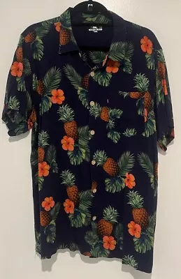Vintage Princess Cruise's Blue Pineapple/Floral Hawaiian Shirt XXL Fits Like L • $19.99