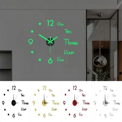 £5.89 • Buy Silent Luminous Stickers Frameless 3D Wall Clock Digital Clock Wall Decor