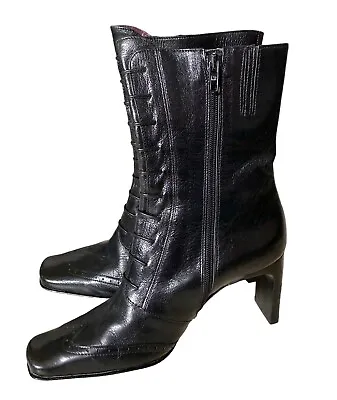 DANIEL HECHTER Womens Size 36 Dark Brown Leather High Heel Boots Shoes • £35.47