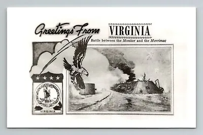 RPPC Greetings From Virginia VA Monitor Merrimac B&W Collage Postcard Unposted • $14.99