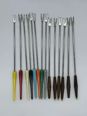 Set Of (14) Assorted Fondue Forks Plastic - Wood Stainless Steel Vintage Retro • $24.99