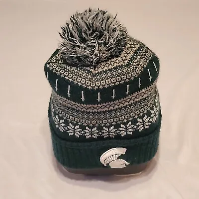 Michigan State Beanie Hat With Pom-Pom Winter Hat Green Zephyr ADULT • $11.86