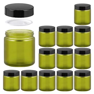 Green Frosted GLASS JARS With Lids Round Small Clear Container Jar 2 Oz 24 Pack • $22.42