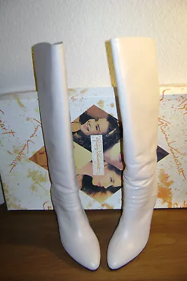 Vintage Gloria Banderbilt Ivory Knee High Leather Boots New In Box 5 1/2 M • $49.95