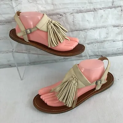 $23 • Buy Lucky Brand Womens 10 M Tan Leather Fringe Slingback Thong Sandals