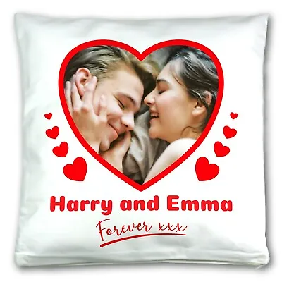 Personalised Any Photo And Names Heart Valentine's Day Cushion Cover Couple Gift • £13.19