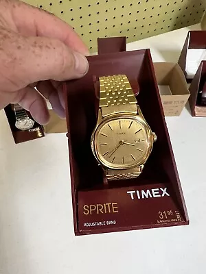 Mens NOS Gold Tone Timex Rectangular Champagne Dial Watch Vintage 23817 • $79