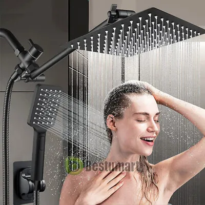 $34.63 • Buy Matte Black 10.5 In All Metal Rain Shower Head With Handheld Combo Extension Arm