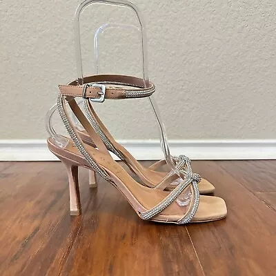 VICENZA ANTHROPOLOGIE Deena Crystal Heels Ankle Strap Cream/Tan US 9 EU 40 EUC • $90