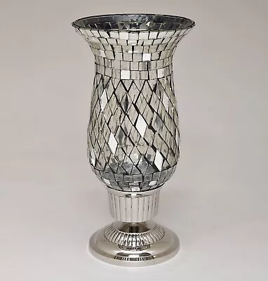 Candle Holder Nickel & Mirror Mosaic Glass Shade  5.5 D 10.5 H  FREE SHIPPING • $20.96