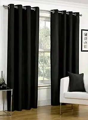 Hamilton McBride Faux Silk Black Eyelet Fully Lined Readymade Curtain Pair  • £23.79