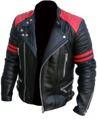 Men's Brando Classic Biker Black And Red Vintage Motorcycle 100% Leather Jacket • $320