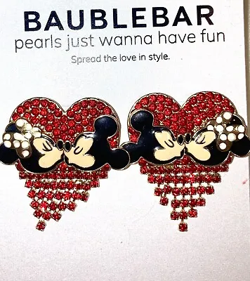Disney BaubleBar Mickey Mouse And Minnie Mouse Kissing Red Crystal Earrings NEW • $17.22