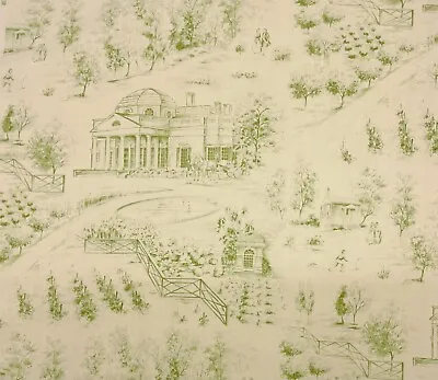 Vintage Kravet Monticello Toile Sage Green Beige Exclusive Fabric By Yard 53.5 W • $59.99