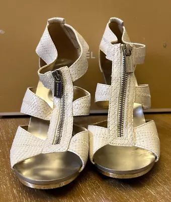 Michael Kors Women's Berkley T-Strap White Size 8.5 Heels Silver Heel Zipper • $26.99