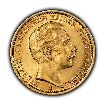 1909-A German States Prussia 20 Mark Gold Coin - Luster - 0.2305 AGW - G3510 • $695