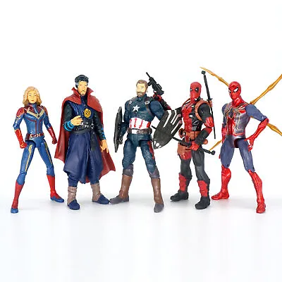 5PCS Marvel Avengers Captain Spider Man Deadpool 7  Toy Model Action Figure Doll • £18.99
