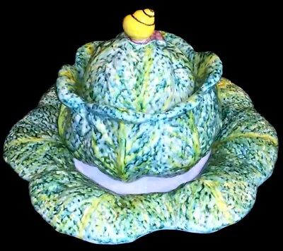 Vintage Cabbage With Snail Tureen And Under Plate Large Made In France  • $375