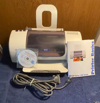 Epson Stylus C60 Printer With User Guide And Software Disk. Powers On-See Video • $15