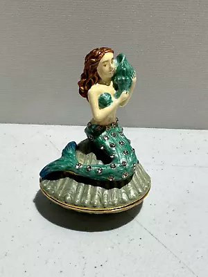 Metal Enamel Hinged Lid Trinket Box Blue Mermaid Clam Shell Sea Nautical • $19.99