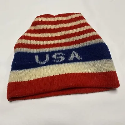 Vintage 80s Wigwam Mills Winter Ski Hat USA Made Stripes Patriotic 100% Wool • $29.99