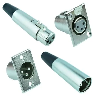 XLR 3-Pole Cable Inline Or Chassis Panel Mount Audio Connectors Plug Socket • £2.49