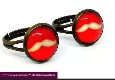 Handmade Adjustable Red Ring Red Ring Red Steampunk Ring Moustache Ring  • $9.33