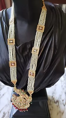 Pearl Stone Meenakari Gold Plated Long Necklace Bollywood Bridal Party Wear 25  • $20