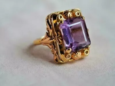 2.50Ct Emerald Cut Lab Created Amethyst Wedding Ring 14k Yellow Gold Plated • $100