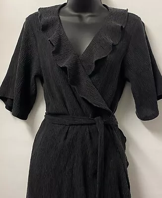 KUWAII Womens Black Wrap Midi Dress Ruffle Frill Made In Melbourne Size 10 • $55